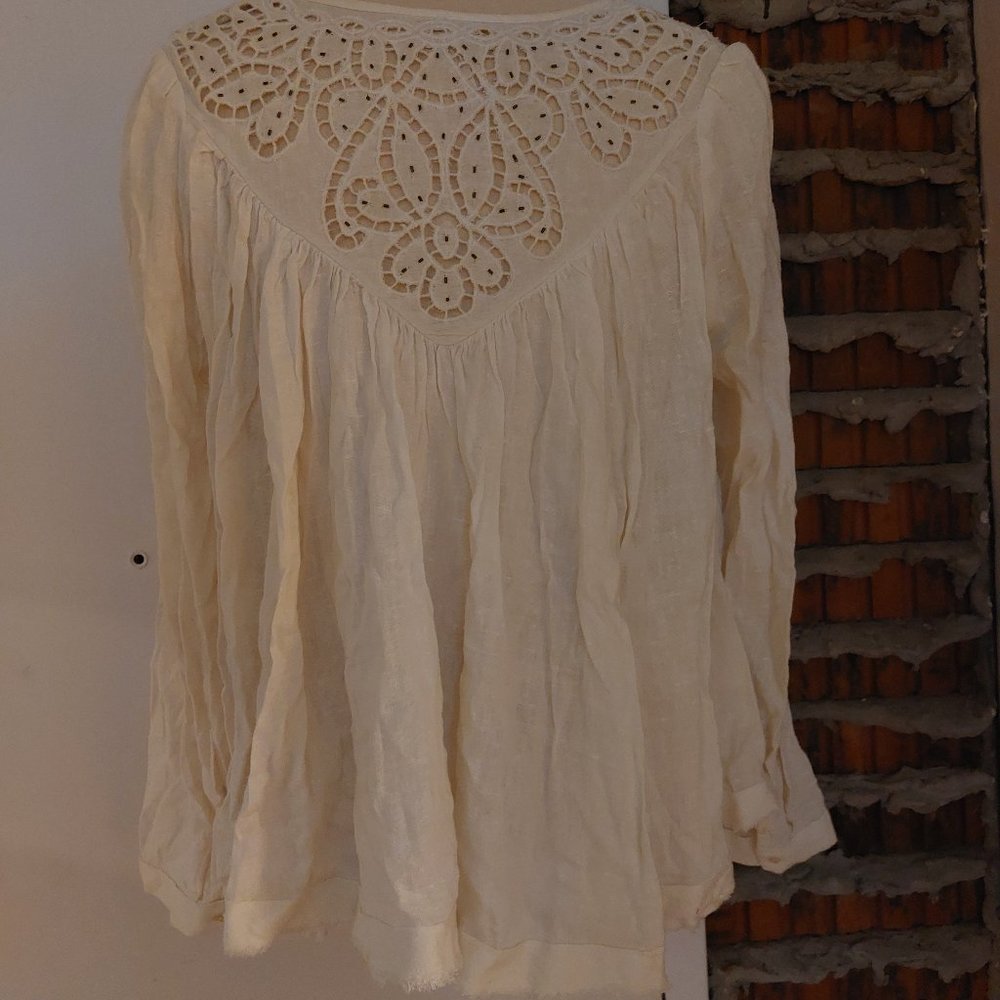 3/$40 Free People Lace Yoke Tie-Front Button Down Long-Sleeve Top